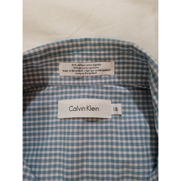 Calvin Klein Men Long Sleeve Collared Botton-up Plaid Gray Blue White Regular 18 - Picture 3 of 10